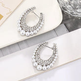 Dazzling Pearl & Rhinestone Hoop Earrings